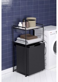 Resim 2 Katlı Çamaşır Sepeti Kirli Sepeti Beyaz Raflı Banyo Dolabı Banyo Düzenleyici Organizer Mat Siyah Mg100 Siyah 