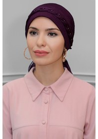 Resim Hürrem Bone Mürdüm Pratik Hazır Geçmeli Tesettür Bone Fukuro Piliseli Örgülü (545490600) Mürdüm 