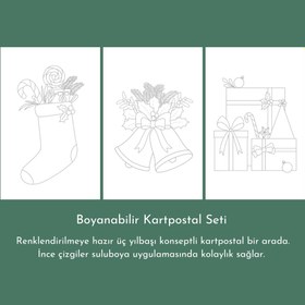 Resim Boyanabilir Kartpostal Seti - Yılbaşı - Üçlü Kartpostal 