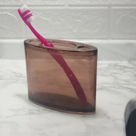 Resim 2 Adet Diş Fırçalık Oval Kahverengi Akrilik 13x5x10cm Banyo Seti Çok Renkli 