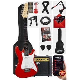 Resim Midex Ceg-36rd 8-12 Yaş Çocuklar İçin Amfili Full 3/4 36 İnç Elektro Gitar Seti Kırmızı 