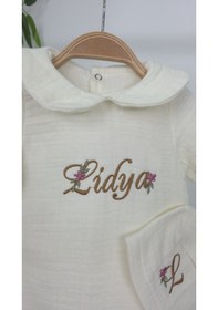 Resim Gros Shop Müslin Yeni Doğan 4katlı Organik %100pamuk Kişiye Özgü Nakışlı Hastane Çıkış Seti Papatya Model-9 Ekru-2 
