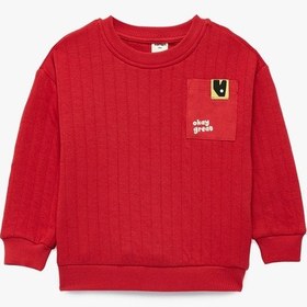 Resim Koton Şardonlu Uzun Kollu Bisiklet Yaka Pamuklu Sweatshirt Kırmızı 6smb10131tk Kırmızı 