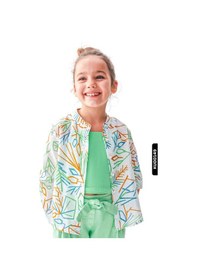 Resim Xo Kids Düğmeli Dik Yakalı Geometrik Desenli Kız Çocuk Gömlek 4-8 Yaş 36509 Ekru - Yeşil 