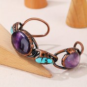 Resim Antika Bronz Bitişli Vintage Tarzı Ayarlanabilir Ametist & Turkuaz Taş Bilezik – Kadınlar için Doğal Taş Takı, Partiler ve Günlük Kıyafetler İçin Mükemmel, Mücevher Aksesuarları, Parti Aksesuarları, Vintage Estetik, Dokulu Metal Bant 