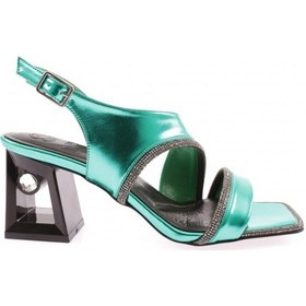 Resim Dgn 619-23y Kadin Kristal Taşli Topuklu Sandalet 619-1922-R12454 Yeşil 