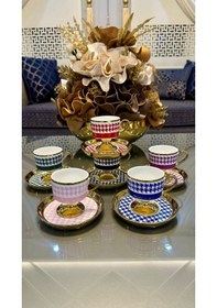 Resim Kosova Porselen Ayaklı Renkli Kahve Fincan Takımı Çok Renkli 