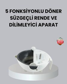 Resim Mey İthalat Döner Mekanizmalı 5 İ 1 Arada Süzgeçli Rende Sebze Meyve Doğrama Cihazı Beyaz 