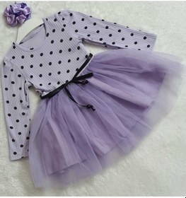 Resim Retro Women Kız Çocuk Mor Puantiyeli Uzun Kollu Tütülü Abiye Doğum Günü Özel Gün Hediye Günlük Prenses Elbise Mor 
