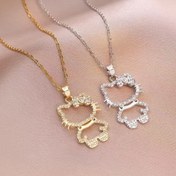 Resim Sanrio Yüksek Kalite Oymalı KT Kedi Altın ve Gümüş Işıltılı Şık Tam Boyun Zinciri - Kadınlar için Çok Yönlü Titanyum Çelik Kolye 