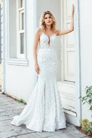 Resim Flower Style Mermaid Dantel Balık Gelinlik - Fildişi Beyaz / 46 
