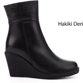 Resim Gönderi R Siyah Fermuarlı Dolgu Topuklu Hakiki Deri Bot Siyah 