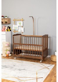 Resim Ahşap Beşik Anne Yanı Beşik Ceviz 60x120 - Uyku Setsiz Ve Yataksız Tekerlekli Ceviz 