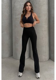 Resim Lesa Wear Yüksek Bel Flare Comfort Çift Cepli Toparlayıcı İspanyol Paça Pantolon Siyah 