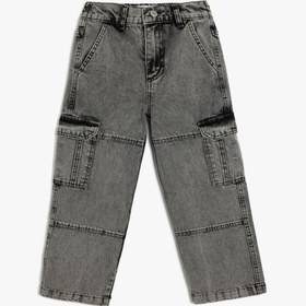 Resim Erkek Çocuk Pamuklu Cep Detaylı Düşük Bel Denim Pantolon 