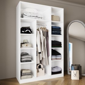 Resim Bimossa KB30 Goss 135 cm İkili Kapaksız İki Bölmeli Dar Gardırop, Boy Askılı ve Dar Raflı Açık Giyinme Dolabı, Beyaz Modern Elbise Dolabı 