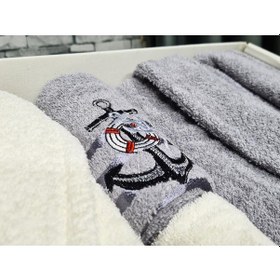 Resim Çeyizlik Aile Bornoz Seti 4 Parça Krem Gri Gri 