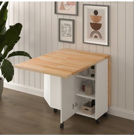 Resim Masif Ahşap Tablalı Katlanır Masa Çalışma Yemek Mutfak Masası Çam 