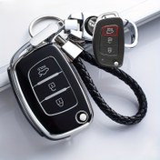 Resim For Hyundai için TPU Anahtar Kılıfı ile Anahtar Zinciri - Verna, Elantra, Santa Fe, i10, i20, i30, i35, i40, ix35, ix45, Creta, Tucson, Accent ile Uyumlu Yumuşak 3-Butonlu Flip Uzaktan Kumanda Kılıfı | Araba Anahtar Korumalı Kabuk Aksesuarı 