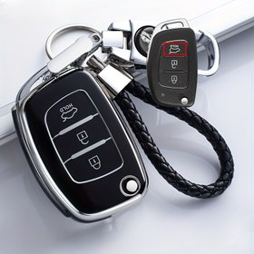 Resim For Hyundai için TPU Anahtar Kılıfı ile Anahtar Zinciri - Verna, Elantra, Santa Fe, i10, i20, i30, i35, i40, ix35, ix45, Creta, Tucson, Accent ile Uyumlu Yumuşak 3-Butonlu Flip Uzaktan Kumanda Kılıfı | Araba Anahtar Korumalı Kabuk Aksesuarı 
