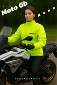 Resim geborgenheit Moto Gb Neon Motosiklet Yağmurluğu Cepli Astarlı Kapşonlu Su Geçirmez Alt Üst Takım Kadın Erkek 