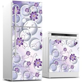 Resim Buzdolabı Ve Bulaşık Makinası Beyaz Eşya Sticker Kaplama Mor Çiçe (540887155) 