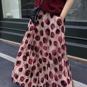 Resim Kadınlar için vintage tarzlı volanlı hem midi etek - Pembe beyaz noktalı, bol kesim, A kesim, ilkbahar ve yaz için mükemmel, polyester kumaş, A kesim etek | Retro tarz etek | Dikişli tasarım 