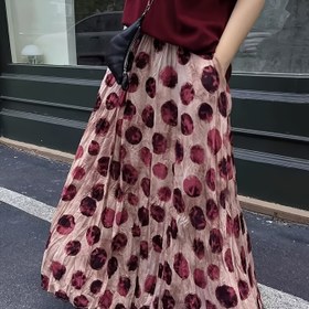 Resim Kadınlar için vintage tarzlı volanlı hem midi etek - Pembe beyaz noktalı, bol kesim, A kesim, ilkbahar ve yaz için mükemmel, polyester kumaş, A kesim etek | Retro tarz etek | Dikişli tasarım 