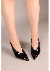 Resim Birikon Yaleni Arkası Lastikli Rugan Stiletto Siyah-8197 Siyah 