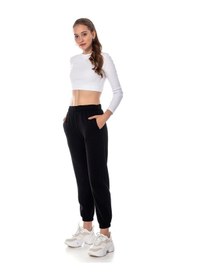 Resim Kadın Ekru Renk Elastik Paça Örme Jogger Eşofman Altı Cy84200 Siyah 