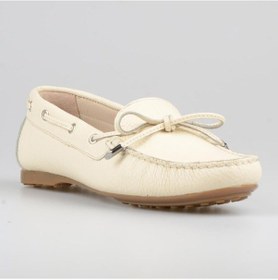 Resim Bej Fiyonklu Deri Kadın Loafer 