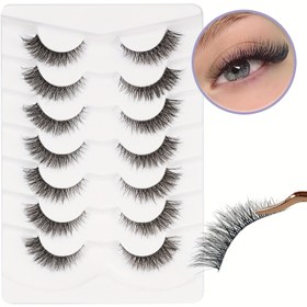 Resim 7 Çift Kedi Gözü Kirpikleri 3D Sahte Kirpikler Doğal Faux Mink Kirpikler Kabarık El Yapımı Sahte Kirpikler Doğal ve Güzel Kirpikler 