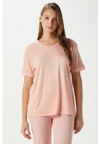 Resim Ritnice Kadın Magic Viskon Bisiklet Yaka Kısa Kol Somon Alt Üst Pijama Takımı Somon 