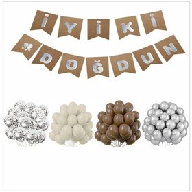 Resim Kaverengi,deniz Kumu,gümüş,şeffaf Balon+kraft Banner Seti 