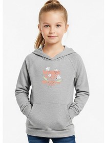 Resim Kanguru Cepli Kız Çocuk Sweatshirt Where Every Yazı Baskılı Gri 
