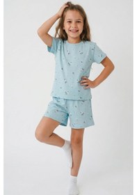 Resim Breeze Kız Çocuk Şortlu Pijama Takımı Çiçek Desenli 4-8 Yaş, Açık Mavi 