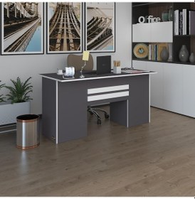 Resim Kenzlife Ofis Masası Pat Morita Gri 75 150 60 Kilitli Kapaklı Dolap Çiftli Şeritli Bilgisayar Çalışma Masası 