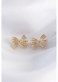 Resim Pirinç Gold Renk Fiyonk Küpe - Tj-bkp8930 Çok Renkli 