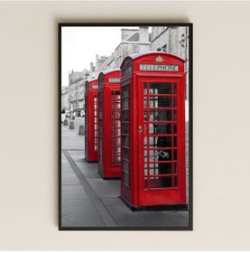 Resim Londra Kırmızı Telefon Kulübeleri Temalı Şeffaf Pleksi Tablo 