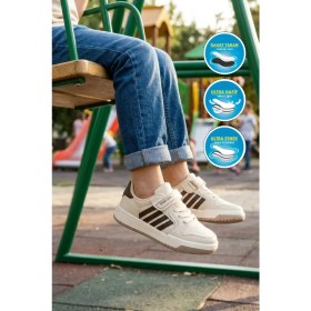 Resim Beyaz-Kahve Cırtlı Hafif Esnek Erkek Çocuk Spor Ayakkabı Lafonten 752 F 