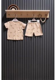 Resim MiaBaby Boat Jakarlı Theme Şortlu Takım Sütlü Kahve 