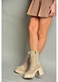 Resim Fox Shoes T973559002 Bej Süet Kalın Topuklu Kadın Postal Bot Bej 