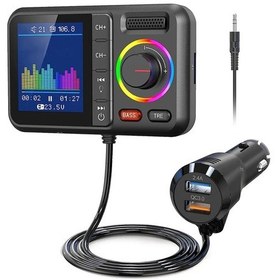 Resim Büyük Renkli Ekranlı Kablosuz Fm Verici 2.4a Qc3.0 Çift Usb Hızlı Şarj Black ' Beyaz 