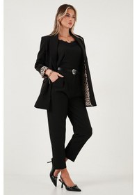 Resim Lela Regular Fit Yüksek Bel Düz Paça Kemerli Bayan Pantolon 68350938 Siyah 