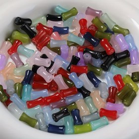 Resim 50 Adet Çin Tarzı Bambu Eklem Taklit Yeşim Cam Boncuk - Yarı Saydam Gradyan Renkler, Düz Boyutlu DIY Takı Yapım Malzemeleri Kolye Bilezik Küpe Aksesuarları İçin, Parlak Yüzeyli Boncuklar 