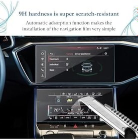 Resim Audi A6 2019-2024 Model Alt Üst Navigasyon ve Bilgi Ekranı Uyumlu 9H Nano Ekran Koruyucu 