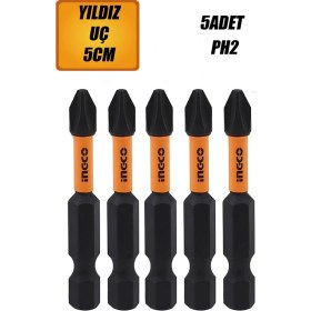 Resim 5 Adet Wq Mıknatıslı Matkap Bits Uç Ph2 50 mm Vida Sökme 5 cm Yıldız Matkap Vidalama Ucu S2 Çeliği 