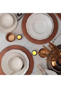 Resim Kütahya Porselen Bone Olympos 24 Parça 6 Kişilik Bakır File Yemek 