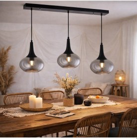 Resim Tt602-3s-sy-füme Tt Ayd. Mat Siyah - Füme 3 Lü Hunili Tom. Avize Siyah - Füme 