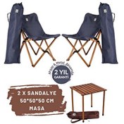 Resim Bag The Joy Kahverengi İskelet Lacivert Kılıf 50x50x50 CM Kahverengi Masa Ahşap Katlanır Masa Sandalye Seti 